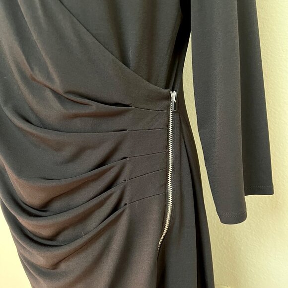 EXPRESS 3/4 Sleeve Zipper Front Faux Wrap Jersey Dress Black Size Large - Picture 8 of 9